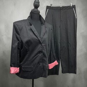 Vintage Isaac Hazan Black & White Polka Dot Women's Pantsuit with Pink Accents